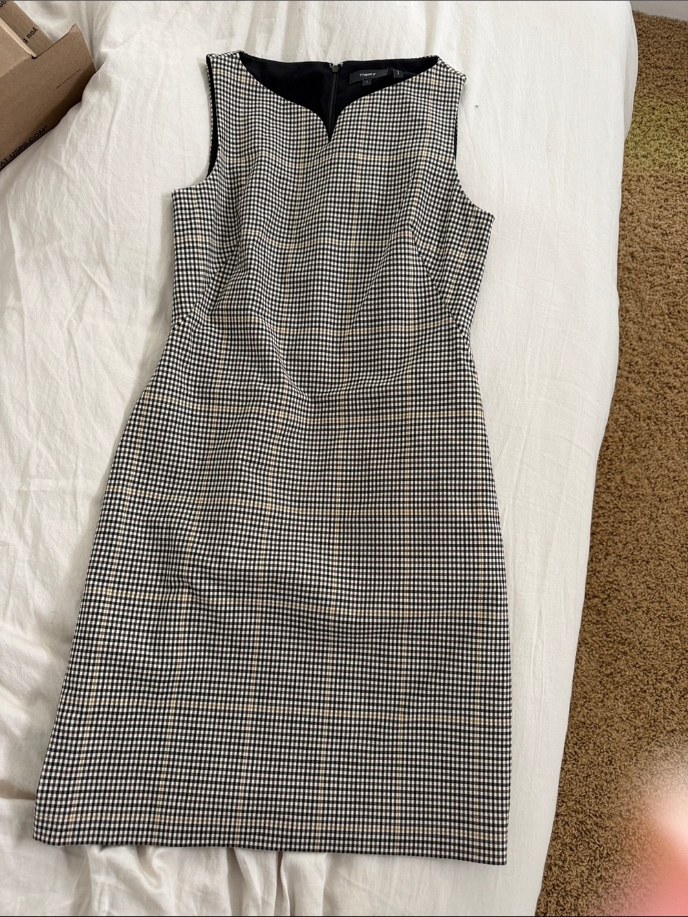 Theory Black and White Houndstooth Sheath Dress